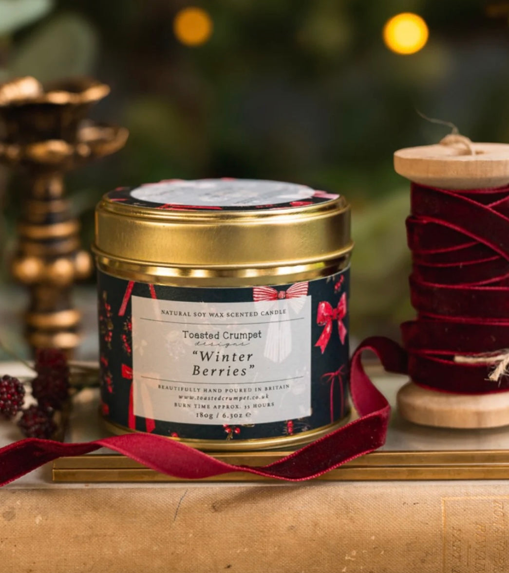 Winter Berries Candle in Matt Gold Tin