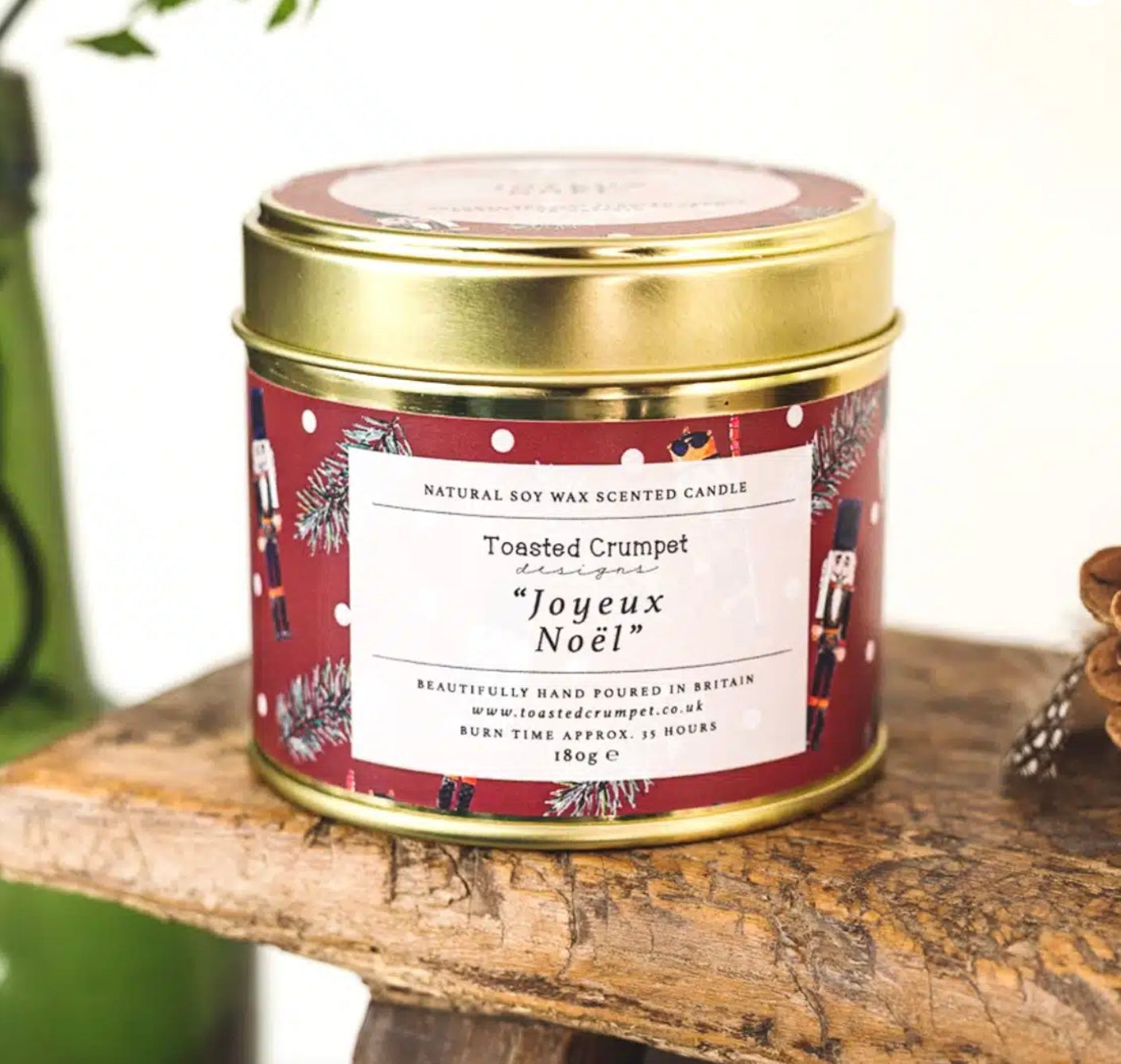Joyeux Noel (Nutcracker Red) Candle in Matt Gold Tin