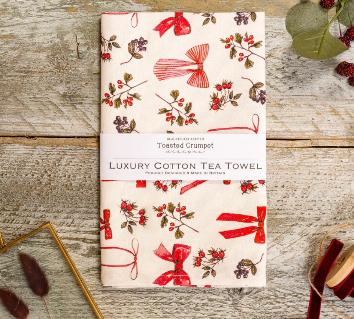 Tea Towel - Bows & Berries Pure
