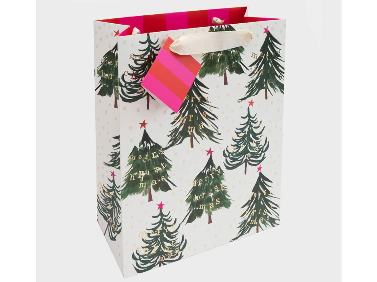 Trees Merry Christmas Gold Text Bunting large Gift Bag