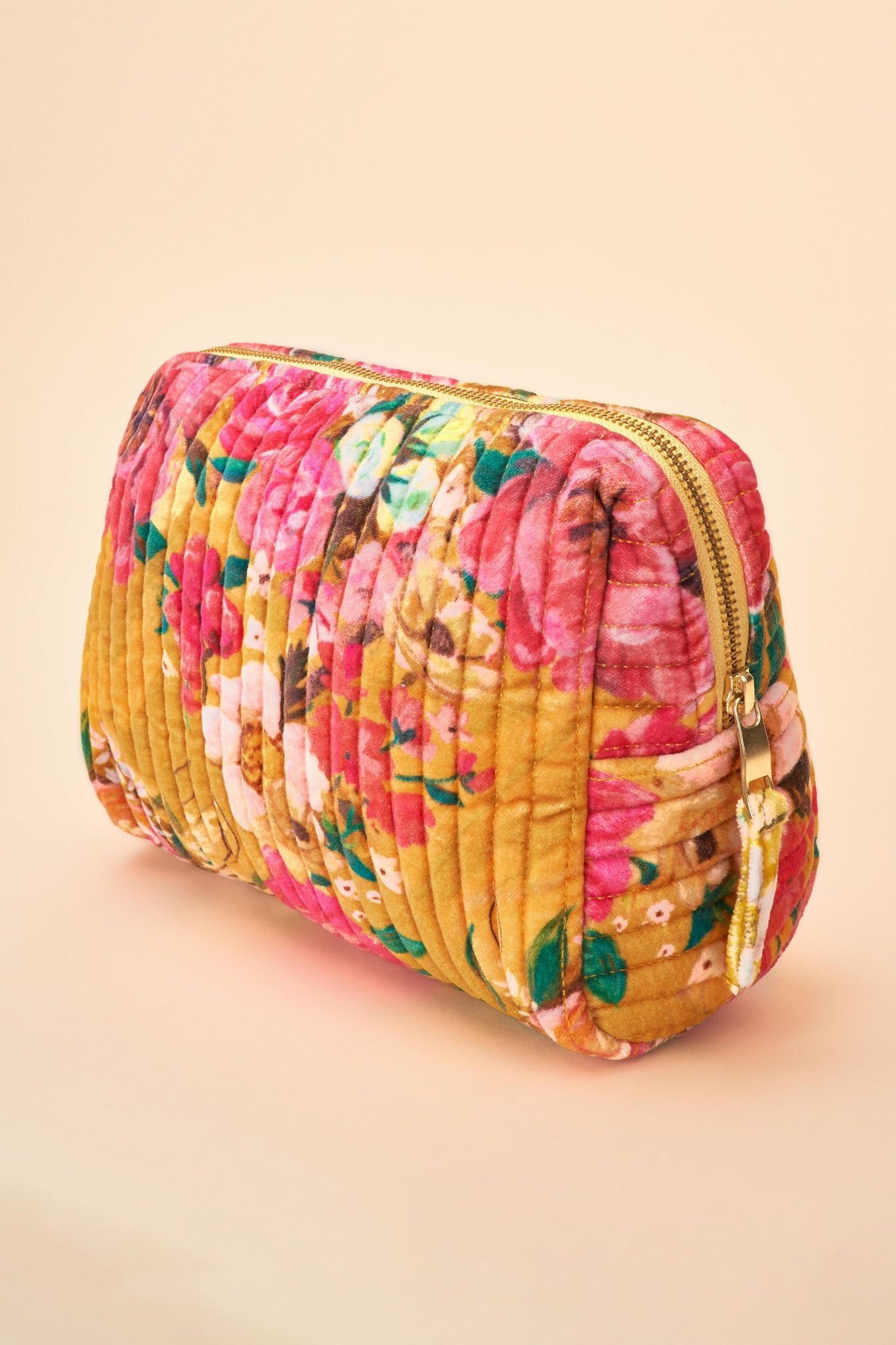 Quilted Wash Bag - Impressionist Floral Mustard