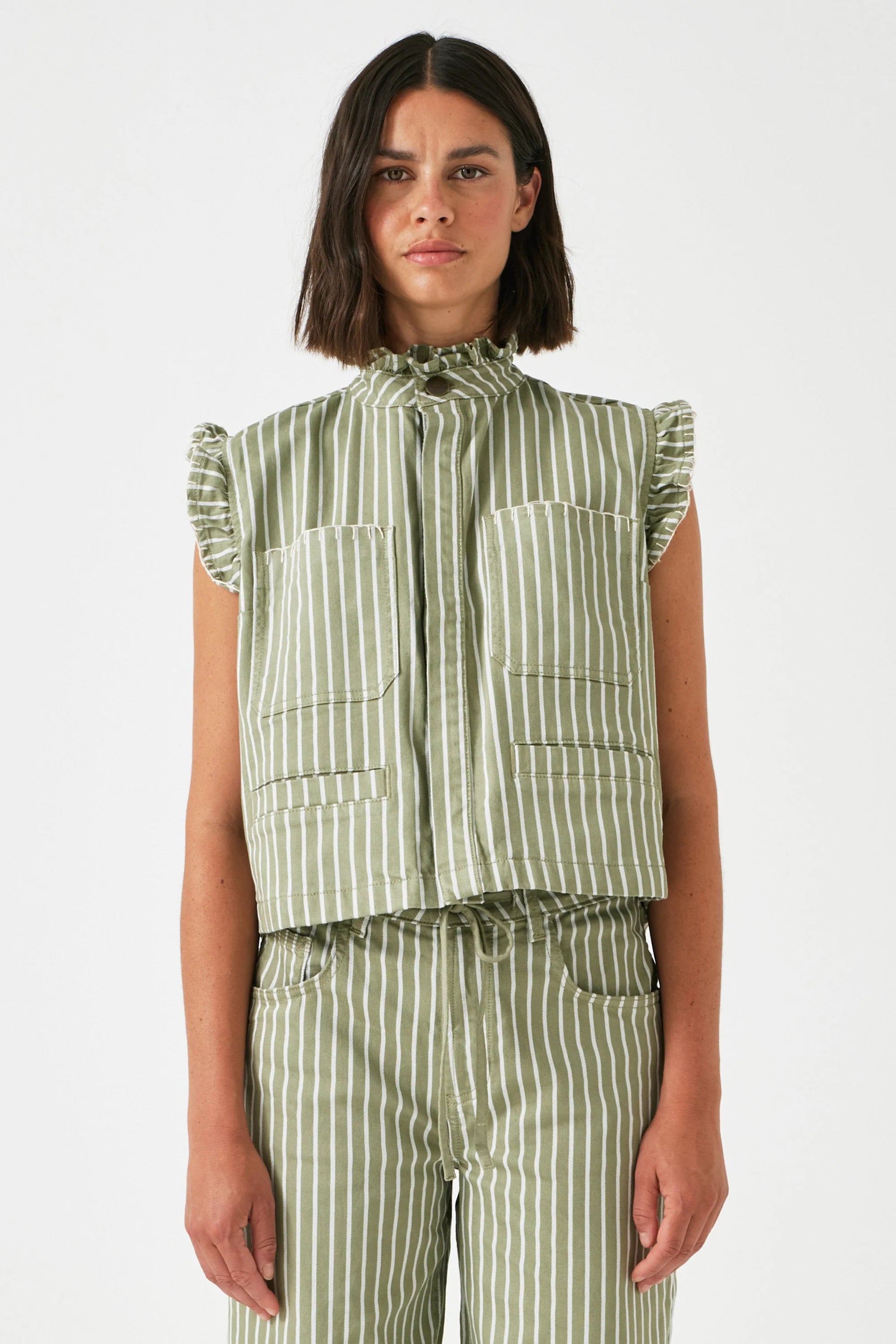 Pablo Waistcoat- Vintage Moss Wide Stripe