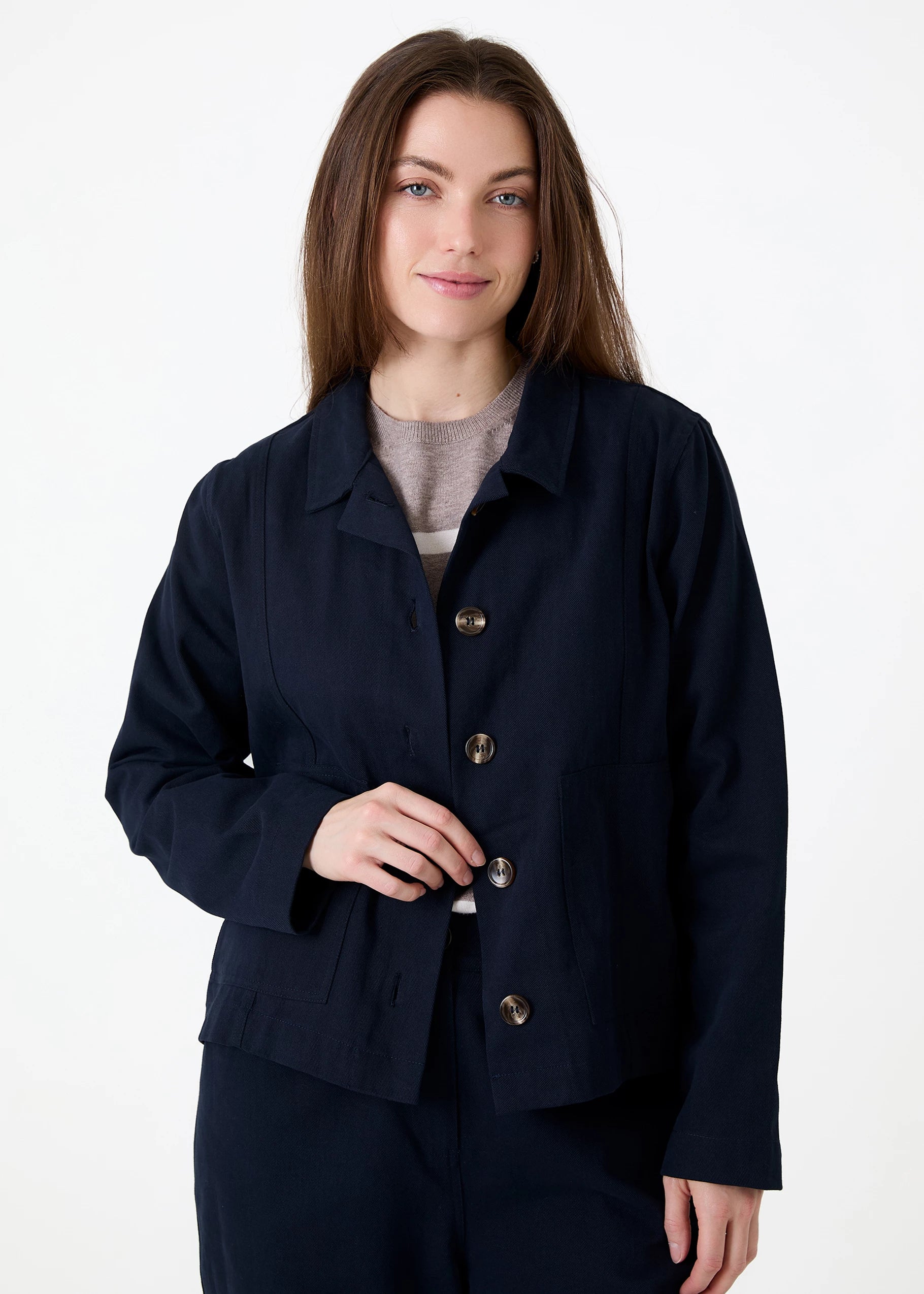 Boxy Cotton Twill Jacket - Navy