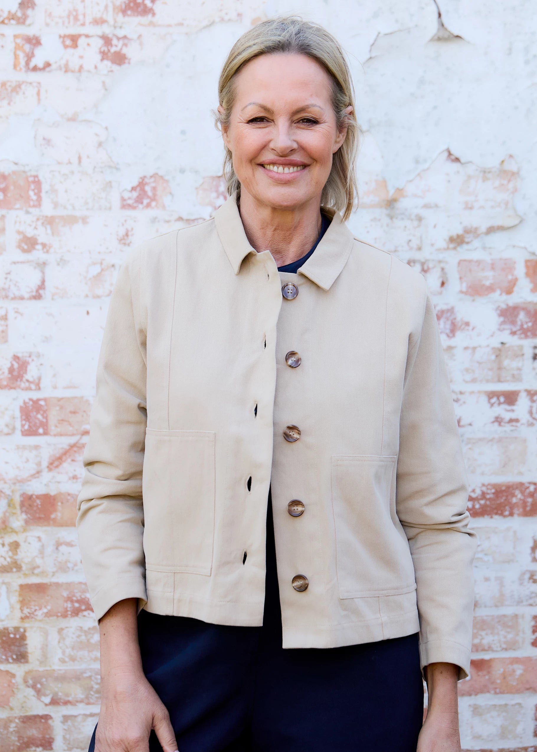 Boxy Cotton Twill Jacket - Stone