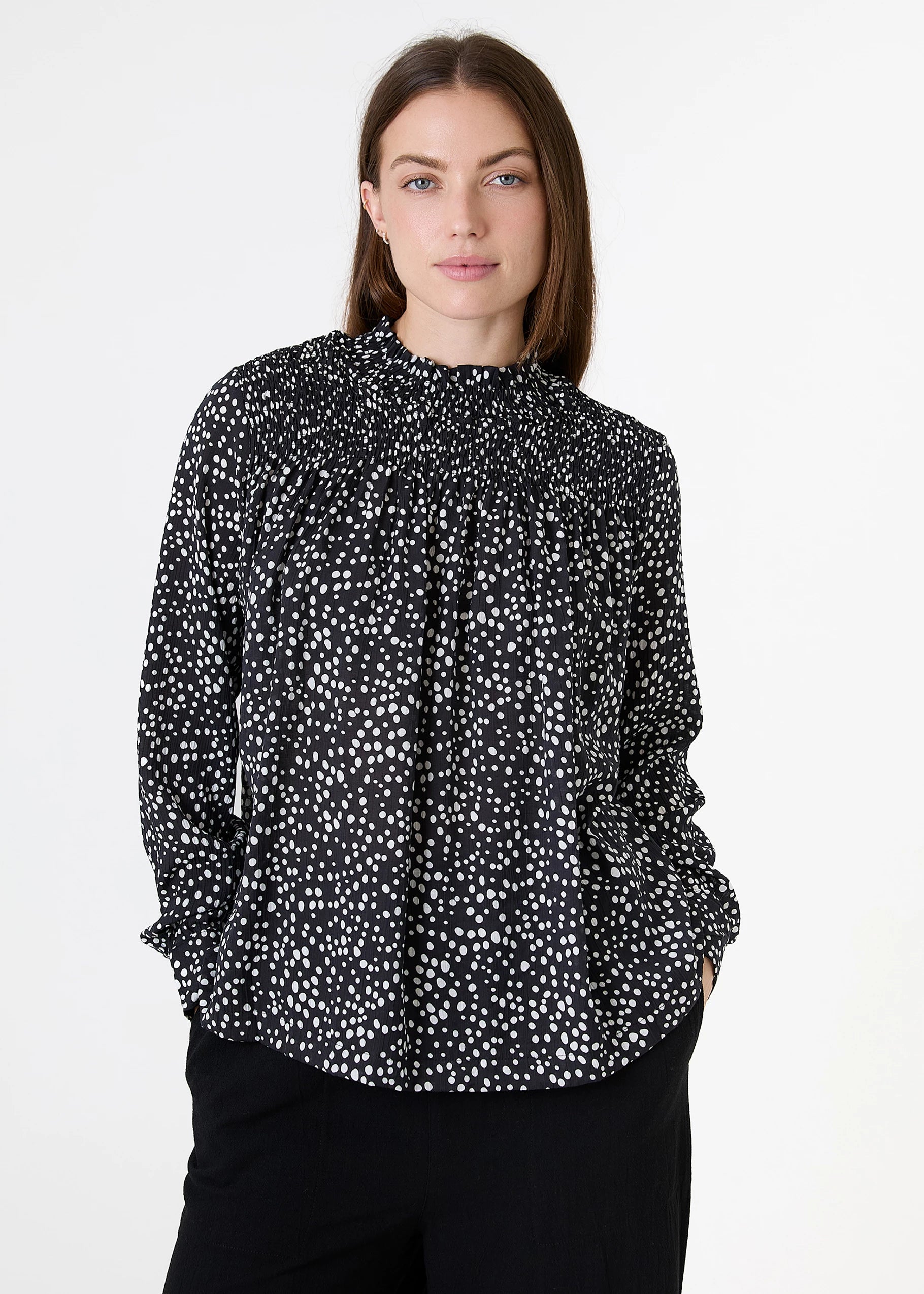 Mixed Ditsy Spot High Neck Blouse - Blouse