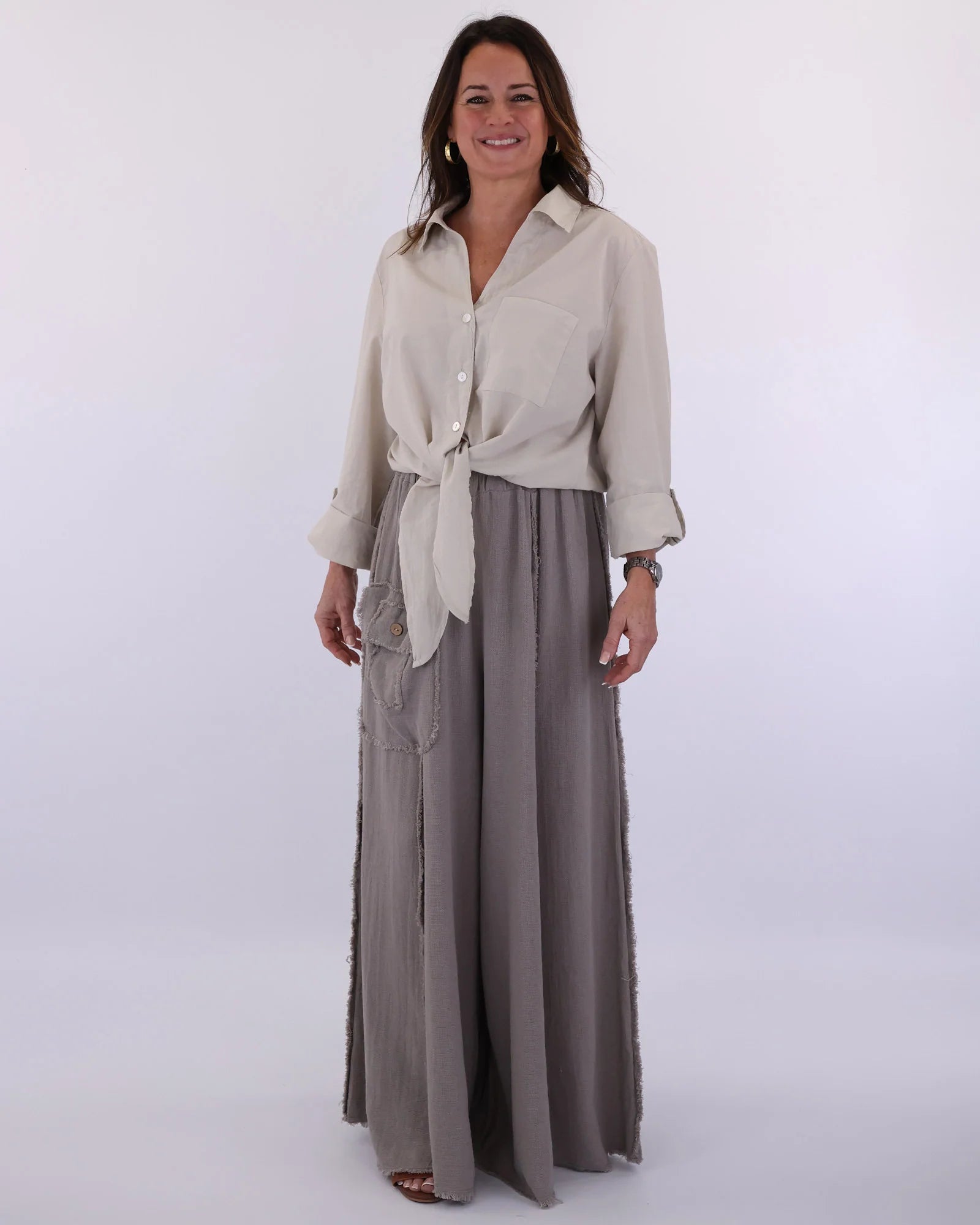 Cotton Tie Front Shirt - Cream