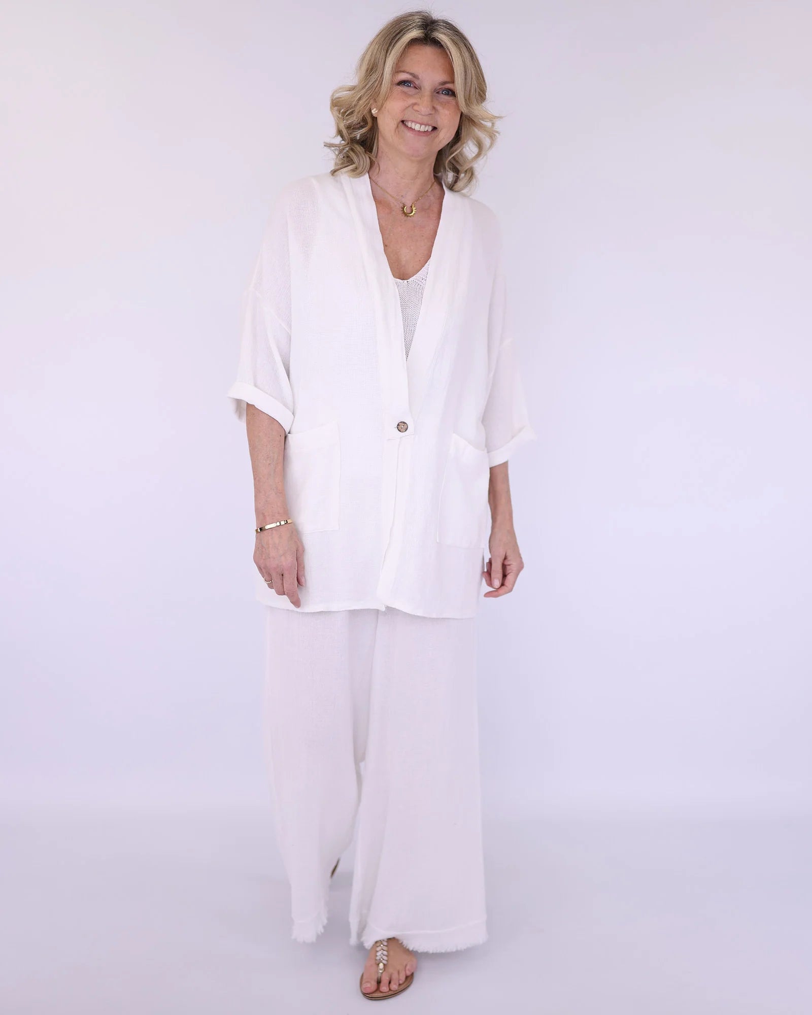 Linen and Cotton Blend kimono white