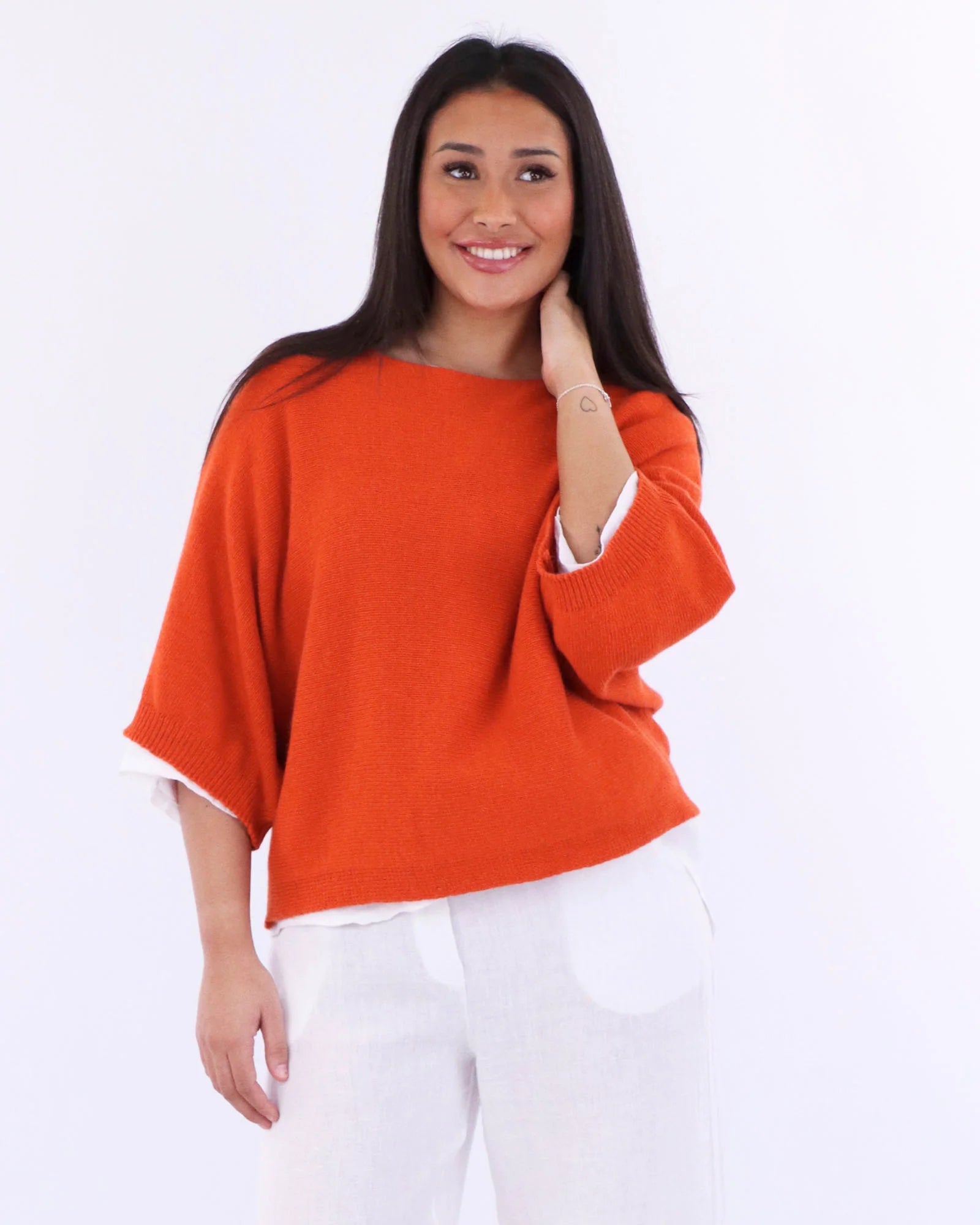 Cashmere Blend Boat Neck Tunic - Burnt Orange
