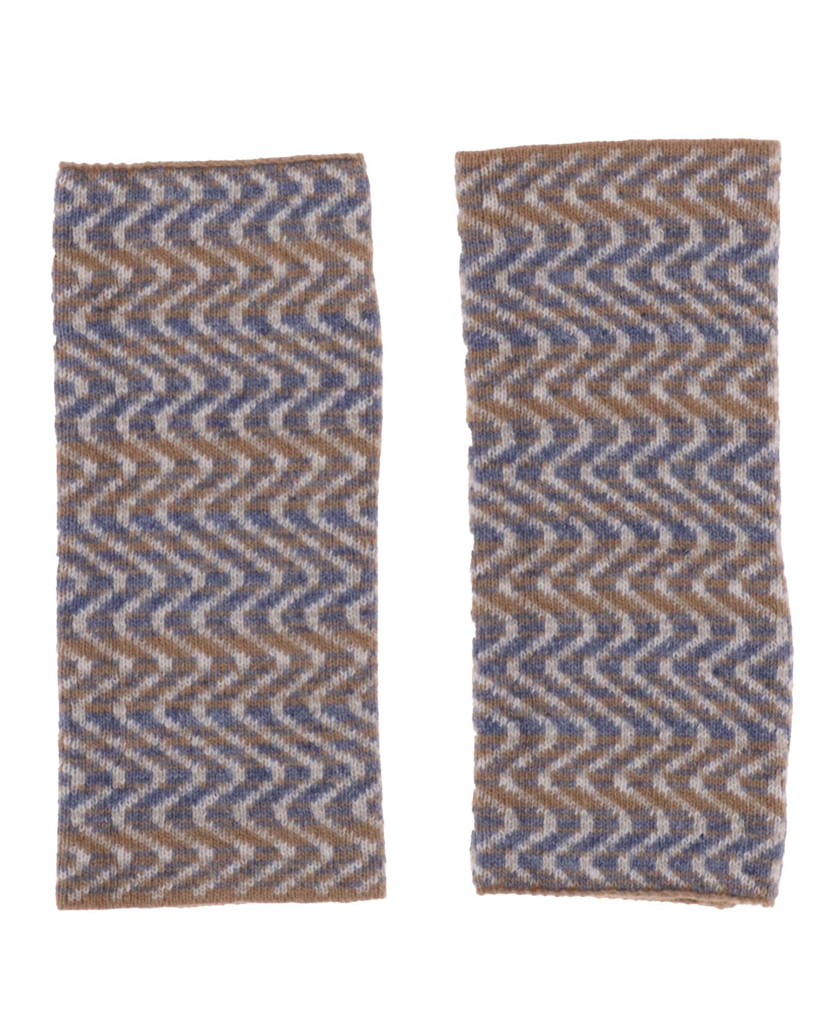 Cashmere Blend Ripple Wrist Warmers - Denim