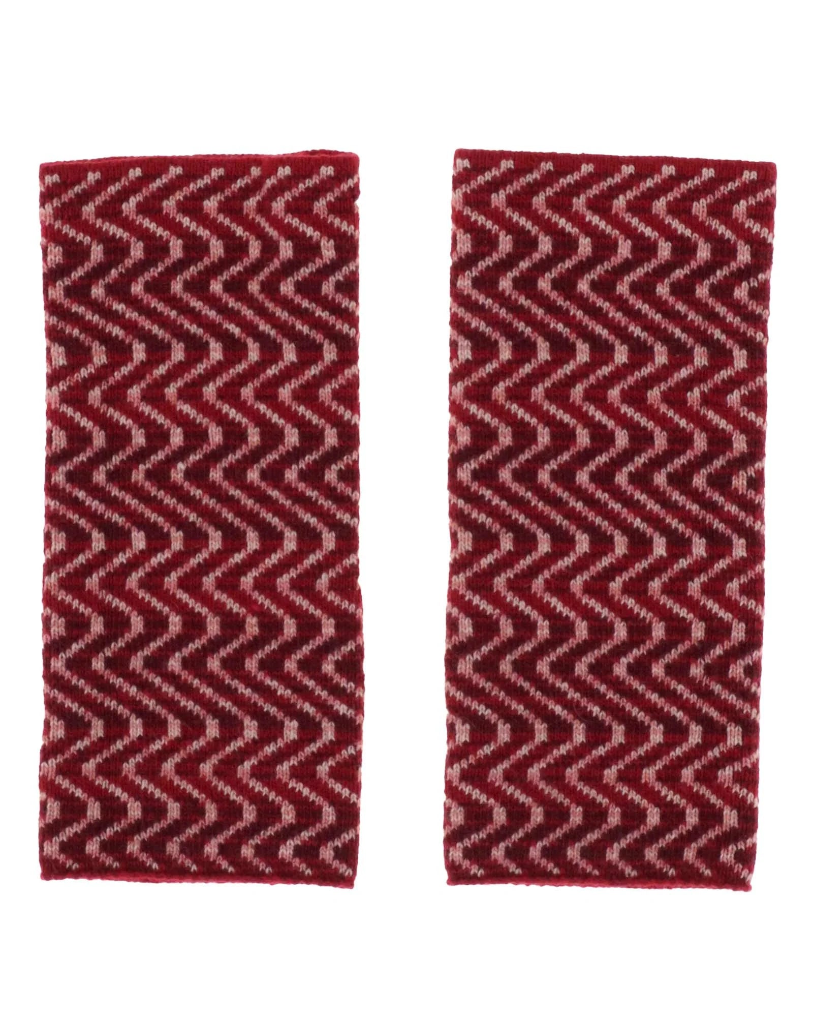 Cashmere Blend Ripple Wrist Warmers - Ruby
