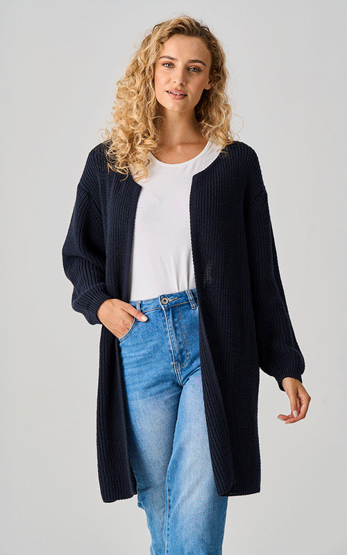 Corsham Heavy Knit Long Cardigan -Navy