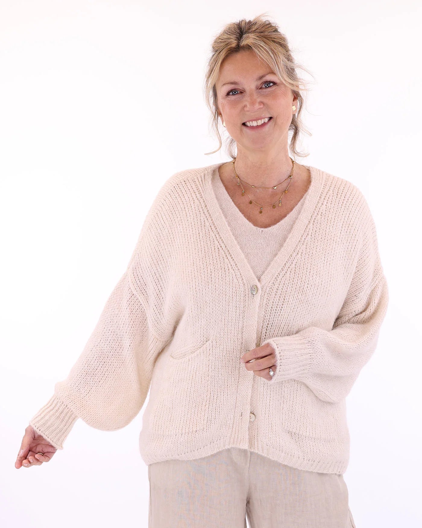 Alpaca Blend Pocket Cardi - Cream
