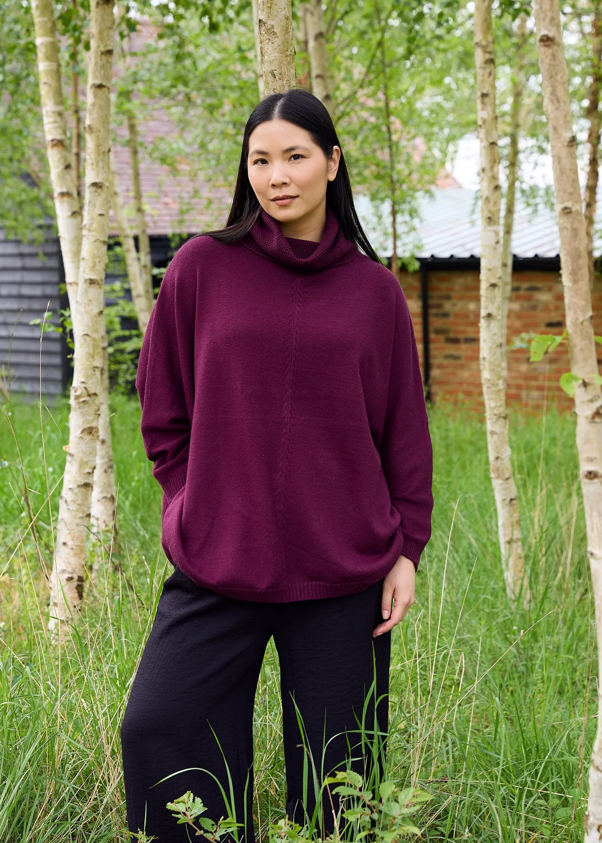 Cashmere Feel Cable Roll Neck Jumper