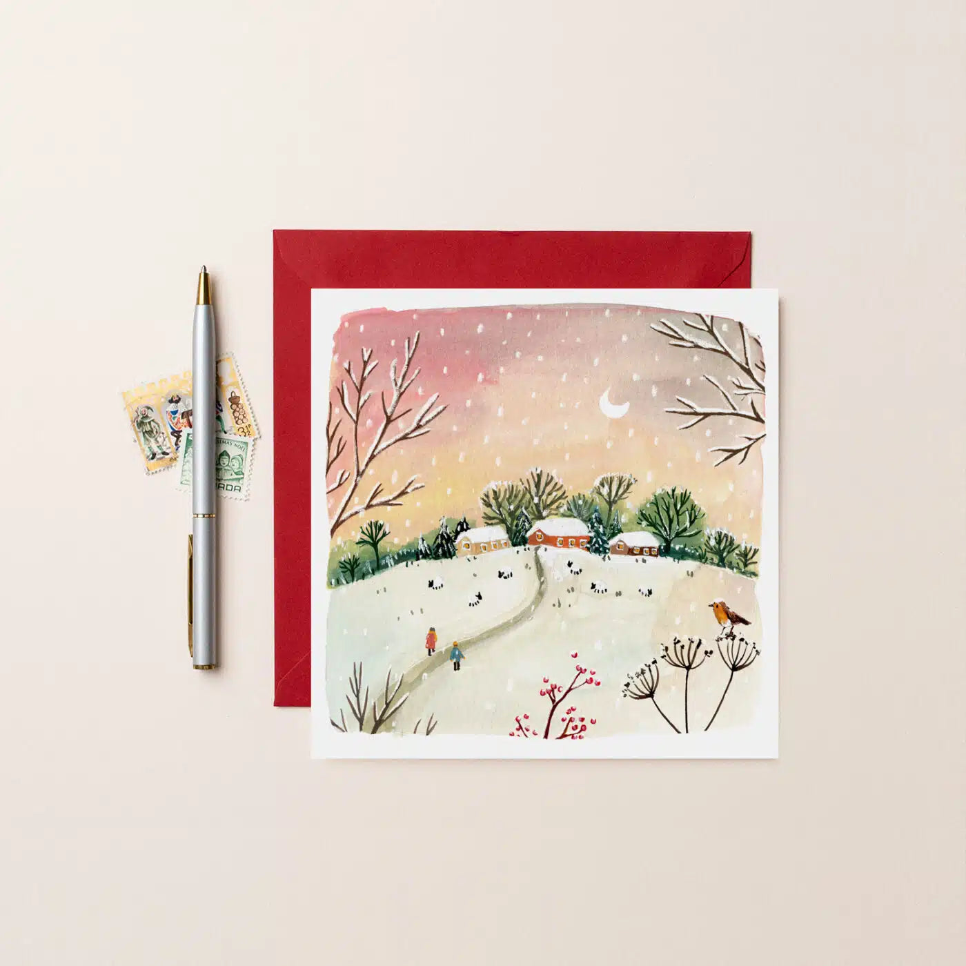 Red Sky Winter Scene