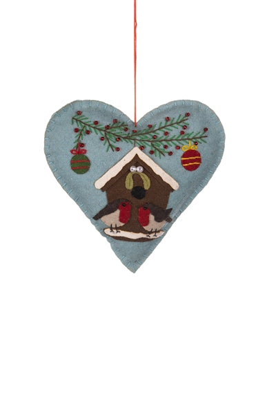 Felt Heart with Birdhouse, Robin & Mistletoe