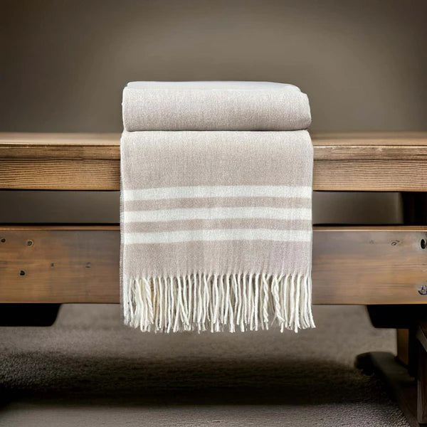 Pure New Wool Throw - Beige/White Stripe