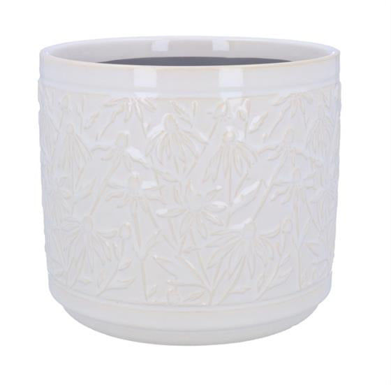White Rudbeckia Stoneware Plant Pot Cover - Small