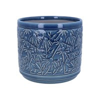 Navy Rudbeckia Stoneware Plant Pot Cover - Medium