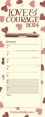 Emma Bridgewater Pink Hearts Magnetic Slim Calendar 2024