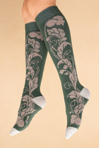 Ladies Knee High Socks - Floral Sage