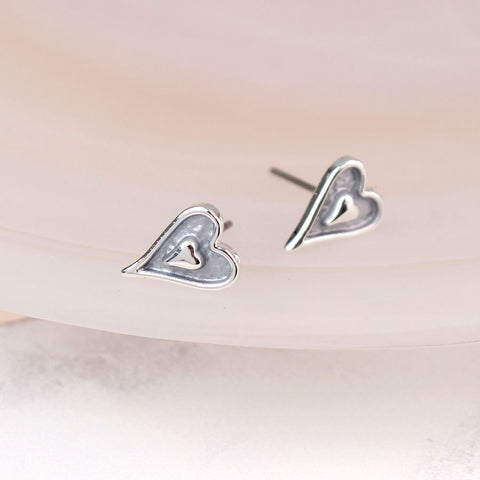 Light Grey Small Heart Stud Earrings