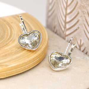 Silver Plated Crystal Heart Drop Earrings