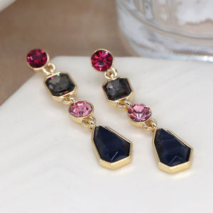 Golden Multi Crystal Blue & Pink Earrings