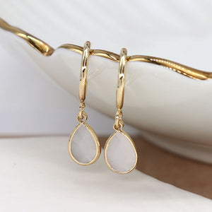 Golden White Crystal Tear-drop Earrings
