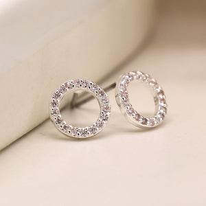Tiny Silver Plated Hoop Studs with Crystals