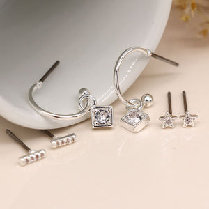 Silver Plated Crystal Studs (3 Pack)