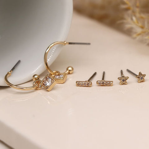 Faux Gold Plated Crystal Studs (3 Pack)