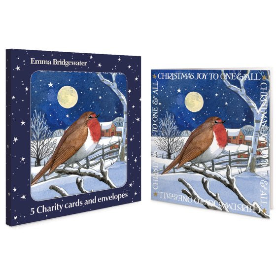 Pack of 5 Emma Bridgewater Christmas Cards - Xmas midnight robin