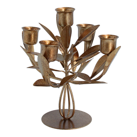 Small Gold Metal Leaf Tree Candle Holder