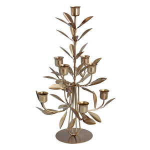 Large Gold Metal Leaf Tree Candle Holder