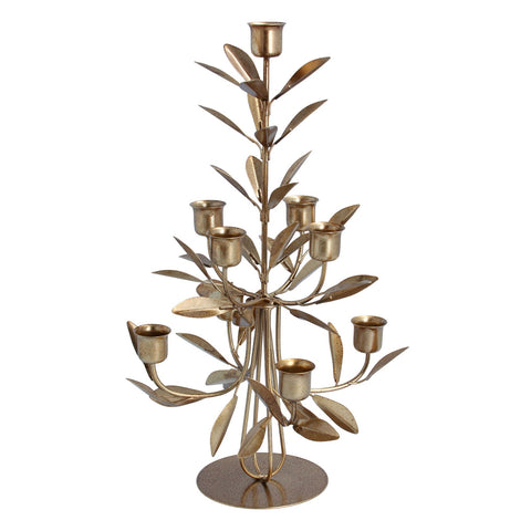 Large Gold Metal Leaf Tree Candle Holder