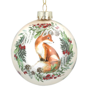Pale Gold Glass Ball with Fox and Berry/Fir Ring