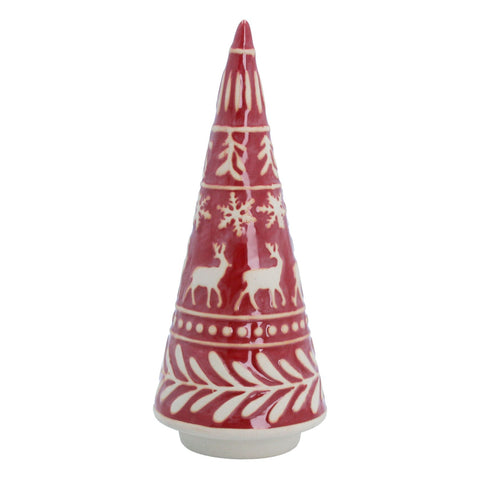 Embossed Red Ceramic Cone Tree Ornament