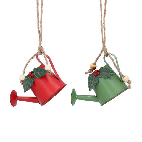 Red and Green Tin Watering Can Decoration