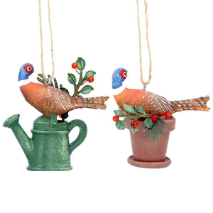 Resin Pheasant on Watering Can or Flower Pot Decoration