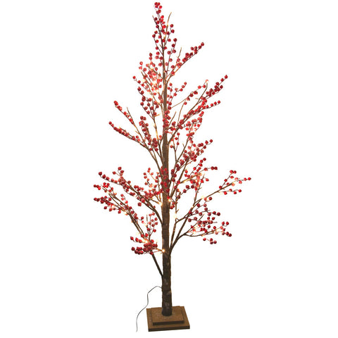 Large Red Berry and Twig Tree with Lights