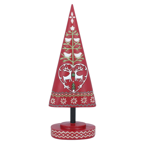 Red Folk Art Resin Cone Tree Ornament