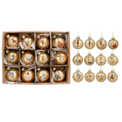 Box of 12 - 12 Days of Christmas Glass Balls