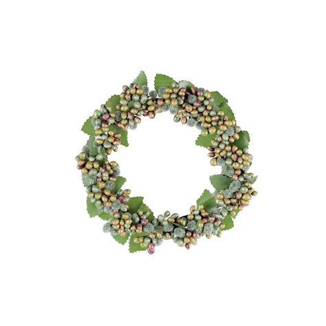 Green / Gold Berry Candle Ring - 8cm