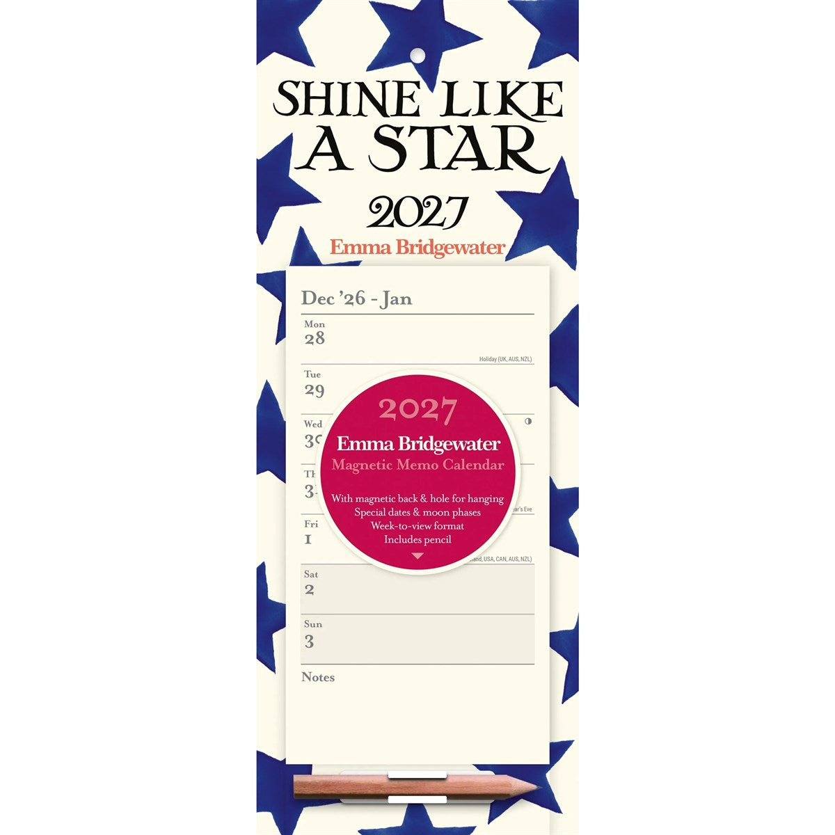 Emma Bridgewater Blue Star Magnetic Slim Calendar 2027