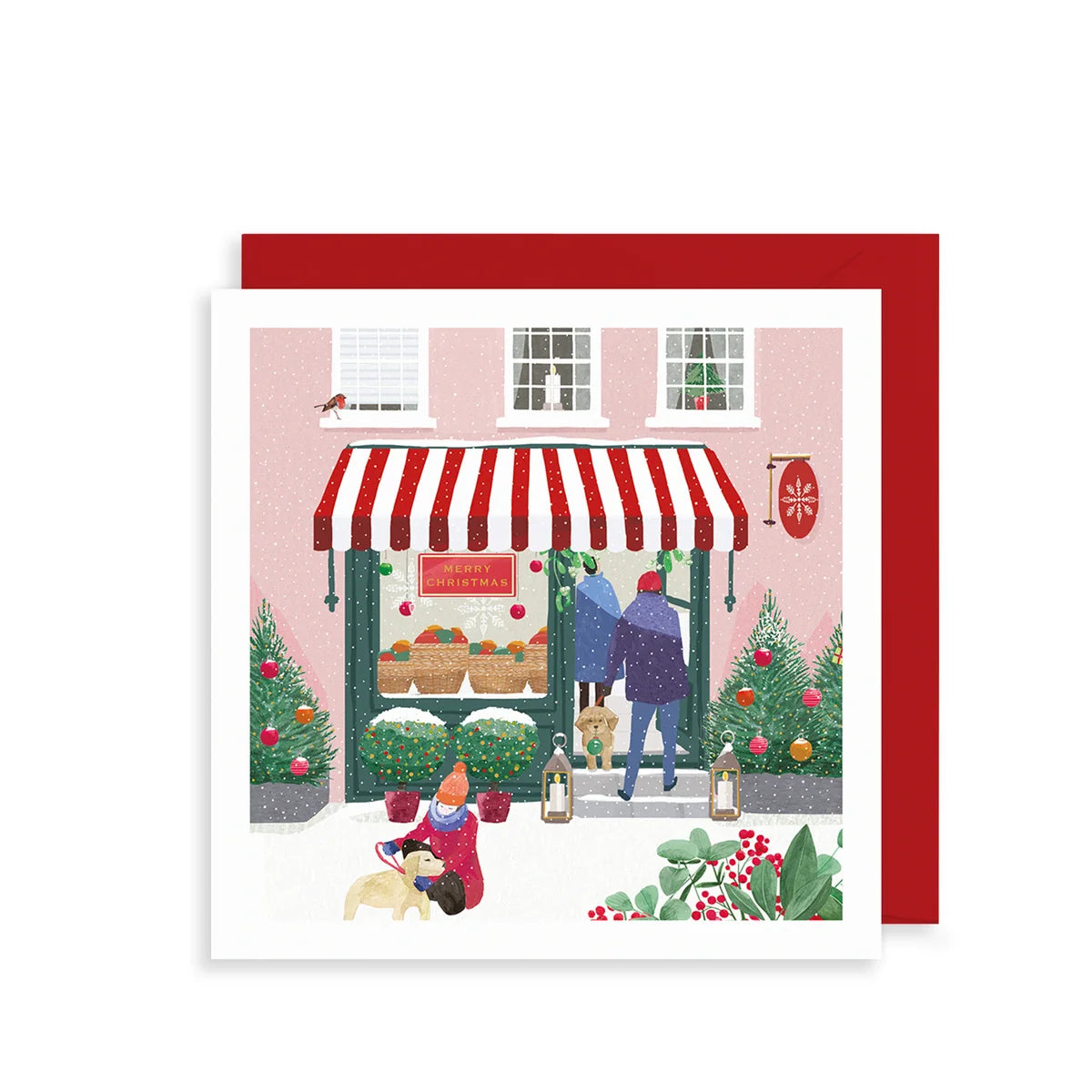 Striped Awning & Trees Christmas Card