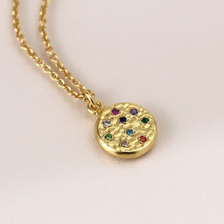 14k Gold Plated Textured Disc Pendant Necklace