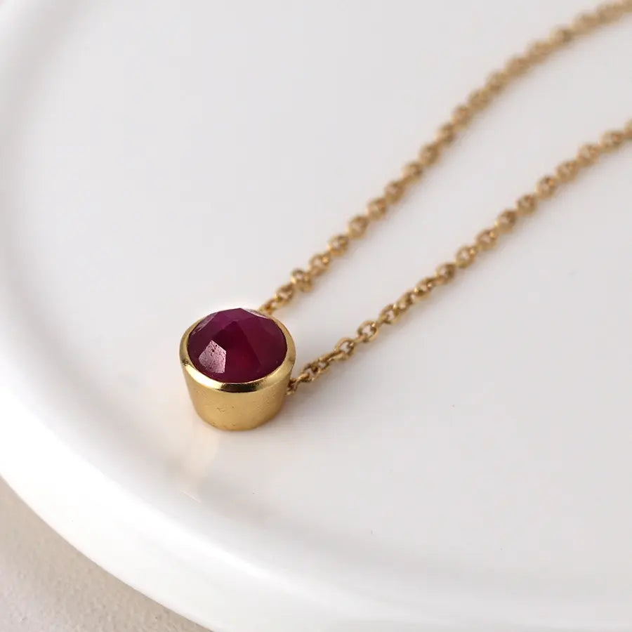 14k Gold Plated Simple Ruby Necklace