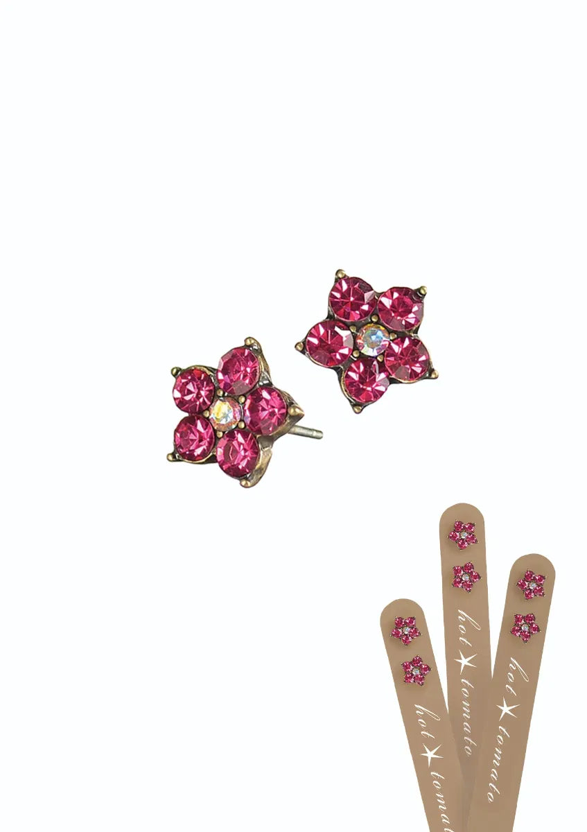 Five Petal Floral Studs - Old Gold/Caribbean Blue Opal/AB