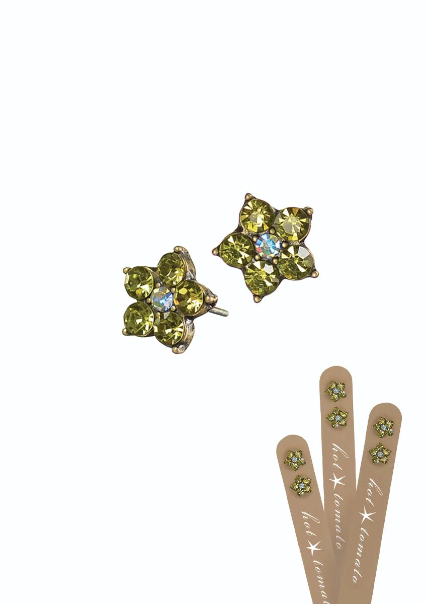 Five Petal Floral Studs - Old Gold/Caribbean Blue Opal/AB