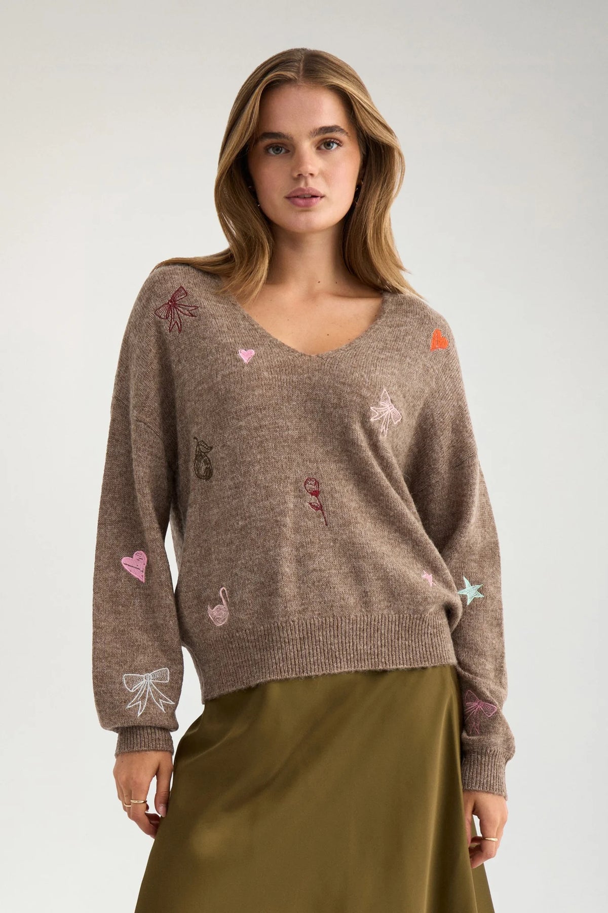 Nuyppa Embroidery Pullover - Taupe Grey Melange